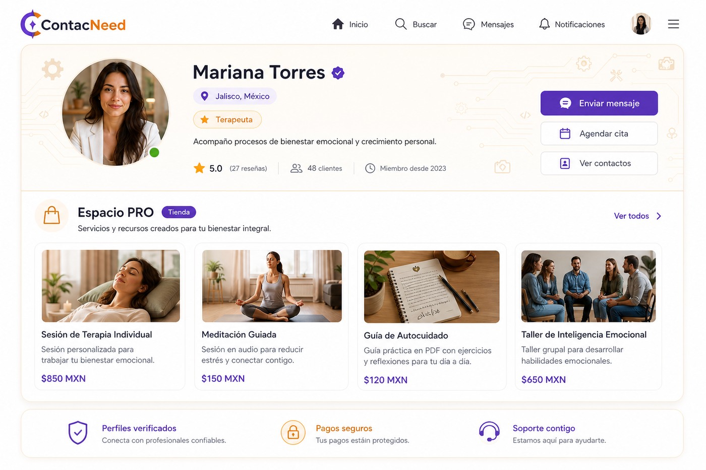 Captura de perfil y tienda ContacNeed
