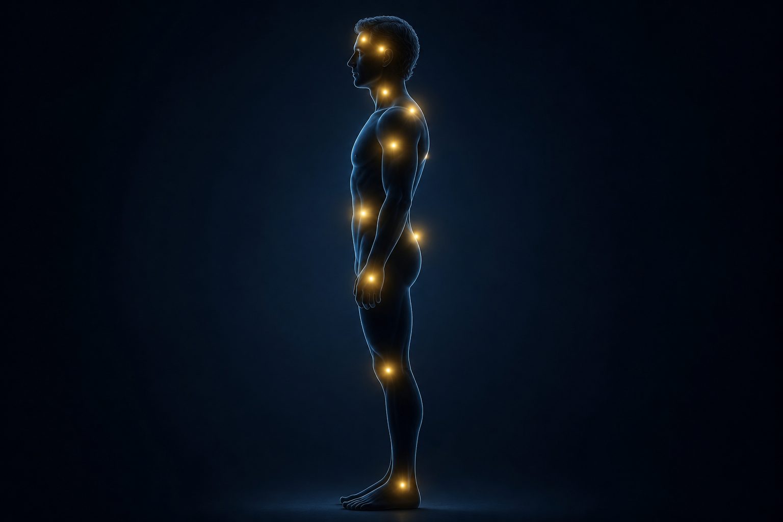 Silueta humana con puntos luminosos en distintas zonas